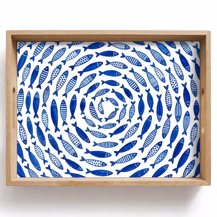 Vassoio - Pesci - Motivo - Sott'acqua - Astratto - Blu — 1