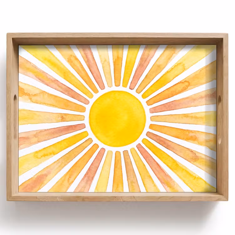 Vassoio - Sole - Raggi - Acquerello - Giallo - Astratto — 1