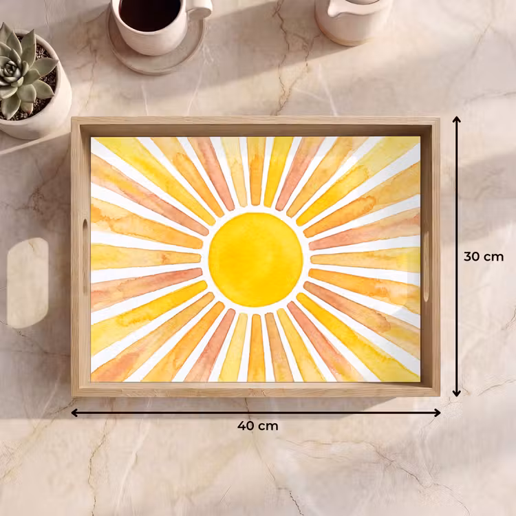 Vassoio - Sole - Raggi - Acquerello - Giallo - Astratto — 7