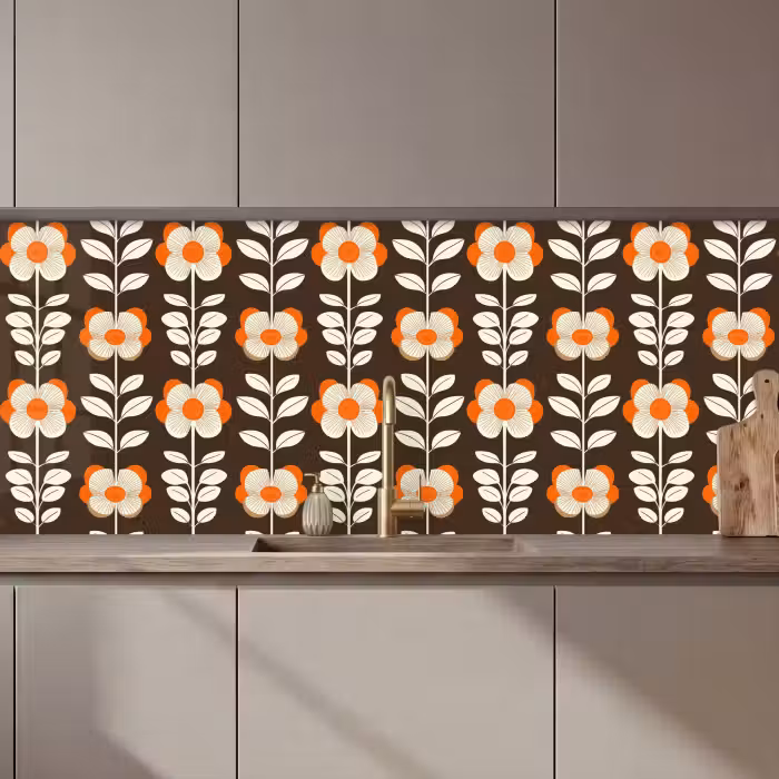 Schienale cucina - Fiori - Retrò - Marrone